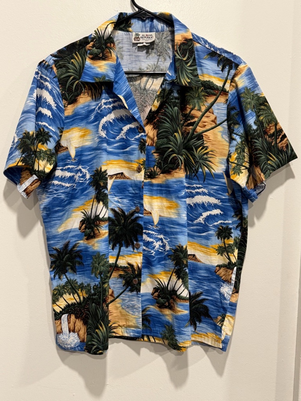 Islander Blue and Yellow Tropical Print Short-Sleeve Button-Down Shirt